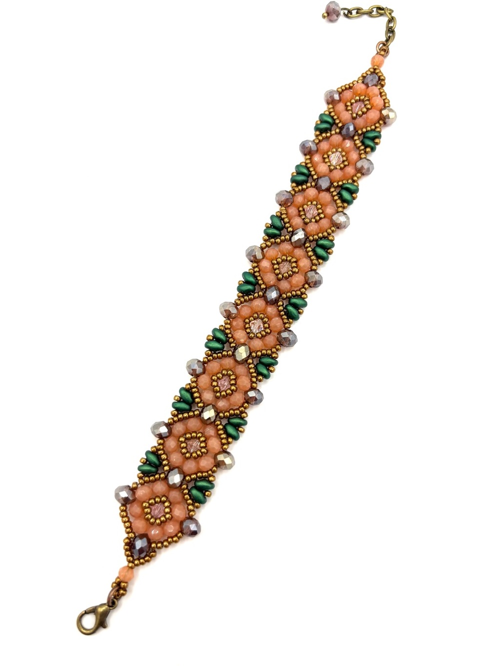 Hand Crafted Victorian Peach Flower Beaded Bracelet - Picture 6 of 8